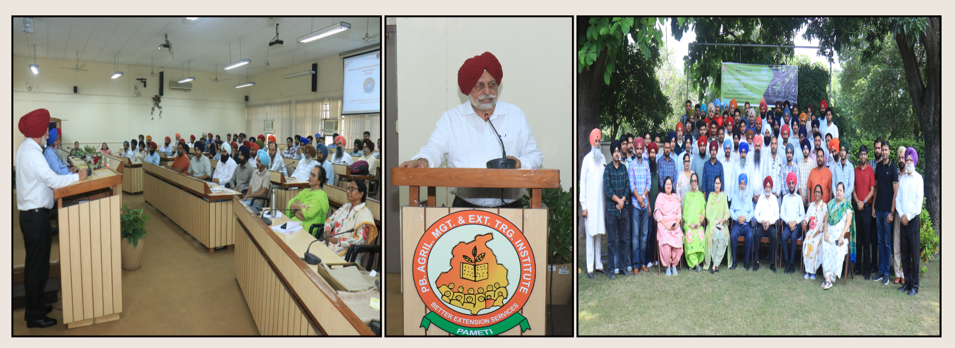 Dr S S Gosal, Honorable Vice Chancellor, PAU; Dr H S Dhaliwal, Former Director PAMETI; Dr K B Singh, Director PAMETI; PAMETI faculty, DAESI facilitators and candidates during inauguration of DAESI batches on 28-08-25