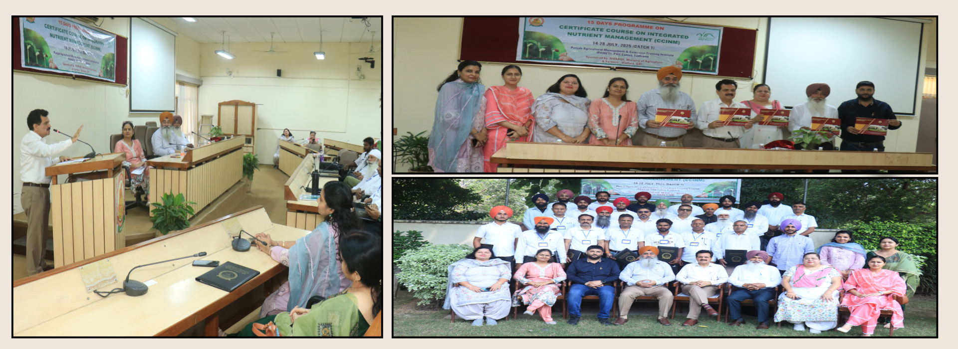 Dr. Bal Mukand Sharma, Chairman, Punjab State Food Commission, Punjab on the occasion of Valedictory event of Certificate Course on Integrated Nutrient Management (CCINM) and Book Release "Agriculture Development under RKVY: The PAMETI Chronicle" with Director, PAMETI and CCINM facilitators and candidates.
