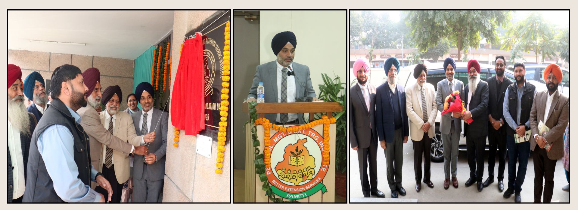 S. Arshdeep Singh Thind, IAS, Hon’ble Administrative Secretary, Agriculture, Punjab; Dr S S Gosal, Hon’ble Vice Chancellor, PAU; Dr Jaswant Singh, Director of Agriculture, Department of Agriculture & Farmers’ Welfare, Punjab; Formers Directors PAMETI and other dignitaries on the occasion of Silver Jubilee Foundation Day of PAMETI on 05-12-2025.